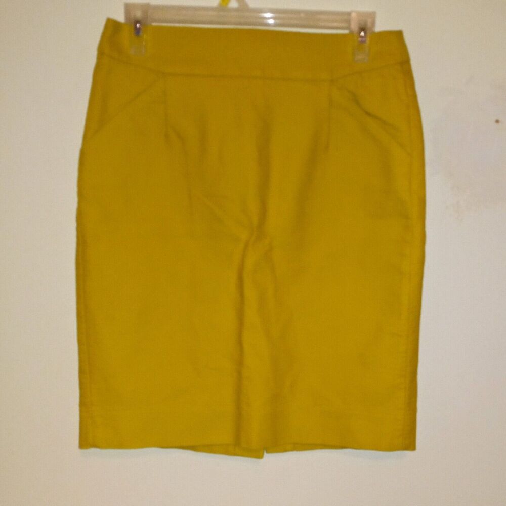 J.Crew Factory Size 2 The Pencil Skirt-Gold Yellow-Pockets-Kick Pleat-Cotton